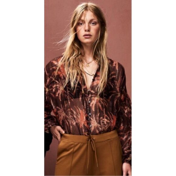 Scotch & Soda Metallic Palm Print Blouse NWT Sz. S - Picture 1 of 10